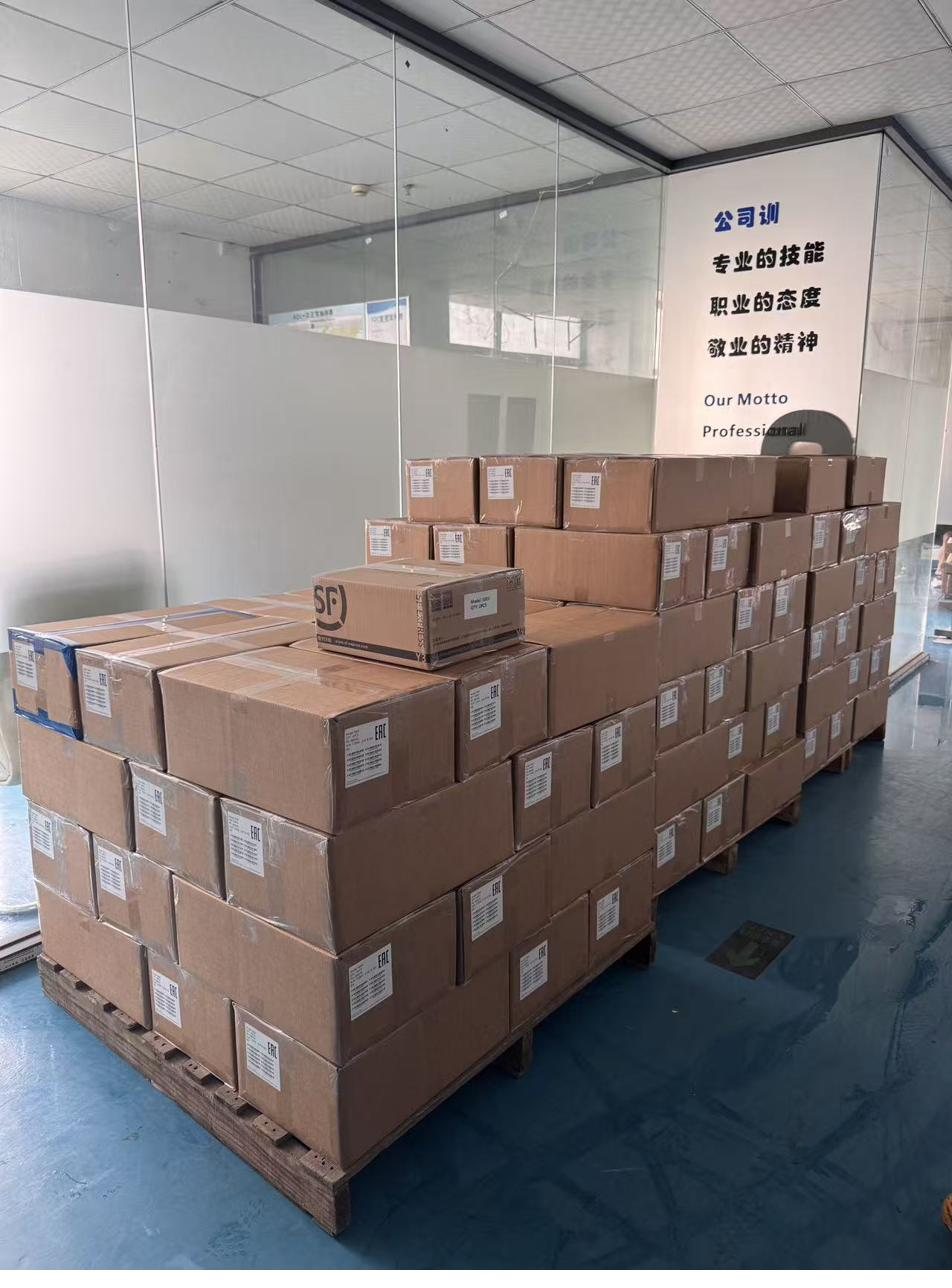 OPS PC modules palletized and EAC-labeled, ready for shipment